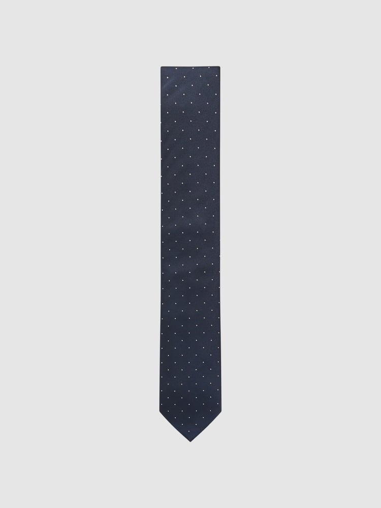 Reiss Navy Liam Polka Dot Silk Tie - Image 1 of 5