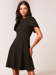Lipsy Black Short Flutter Sleeve Skater Mini Dress - Image 1 of 4
