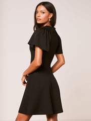 Lipsy Black Short Flutter Sleeve Skater Mini Dress - Image 2 of 4