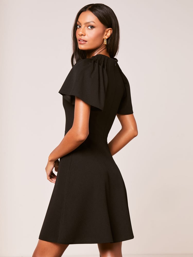 Lipsy Black Short Flutter Sleeve Skater Mini Dress - Image 2 of 4