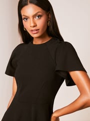 Lipsy Black Short Flutter Sleeve Skater Mini Dress - Image 4 of 4