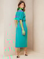Lipsy Blue V Neck Flutter Sleeve Belted Midi Dress - Image 2 of 4