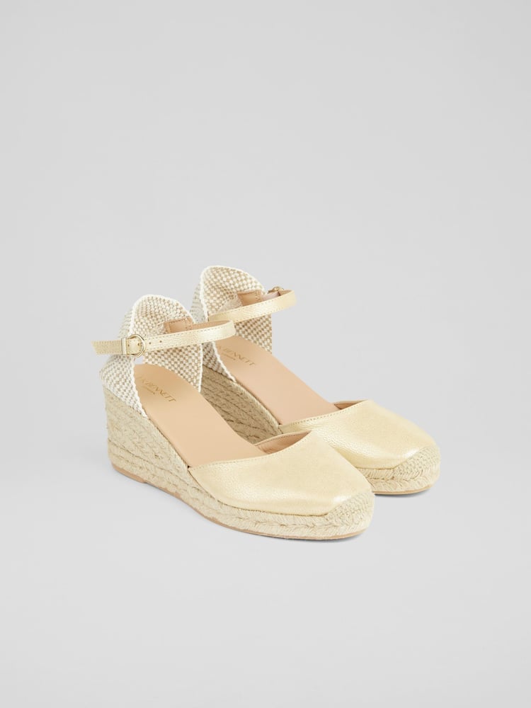 LK Bennett Gold Marissa Leather Ankle Strap Espadrilles - Image 2 of 4