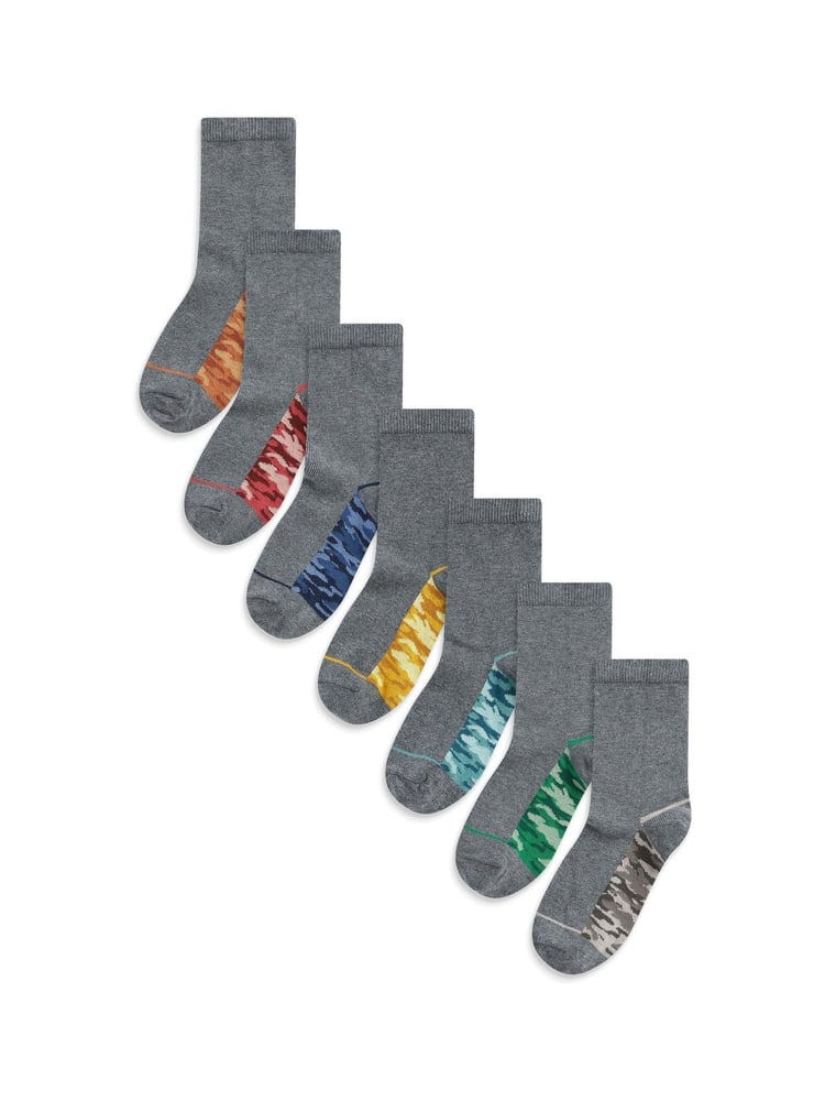 Grey Camo Cotton Rich Socks 7 Pack - Image 1 of 8