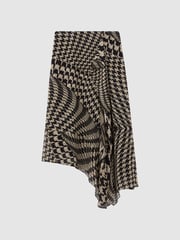 Reiss Black/White Oksana Dogtooth Asymmetric Midi Skirt - Image 2 of 5