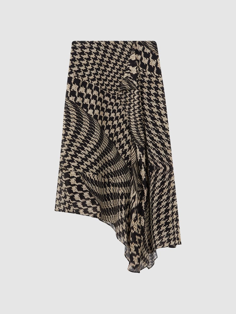 Reiss Black/White Oksana Dogtooth Asymmetric Midi Skirt - Image 2 of 5