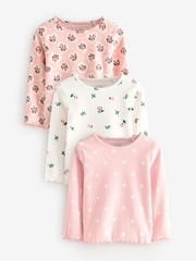 Cath Kidston Pink Floral Long Sleeve Ribbed T-Shirts 3 Pack (3mths-7yrs) - Image 1 of 15