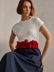Red Corsage Flower Wide Belt - Image 1 of 6