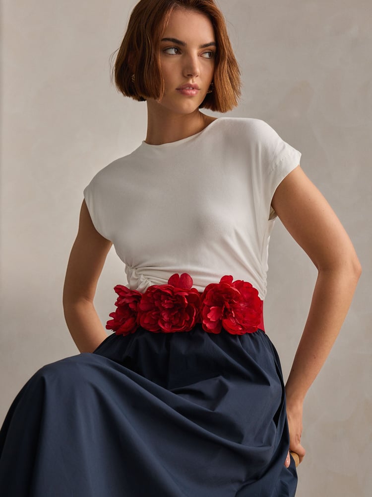 Red Corsage Flower Wide Belt - Image 1 of 6 Red Corsage Flower Wide Belt - Image 1 of 6