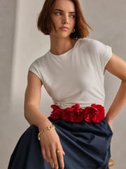 Red Corsage Flower Wide Belt - Image 2 of 6