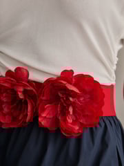 Red Corsage Flower Wide Belt - Image 4 of 6