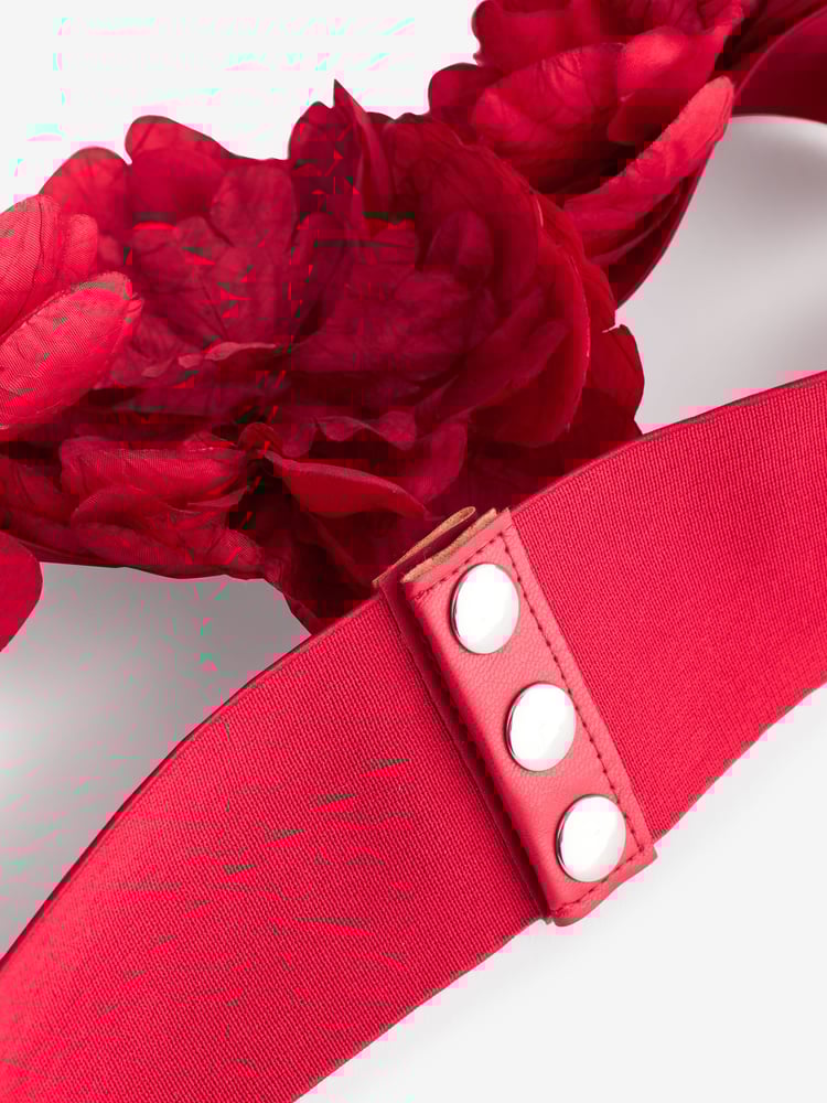Red Corsage Flower Wide Belt - Image 6 of 6 Red Corsage Flower Wide Belt - Image 6 of 6