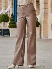 Sosandar Brown Faux Leather Wide Leg Trousers - Image 1 of 5