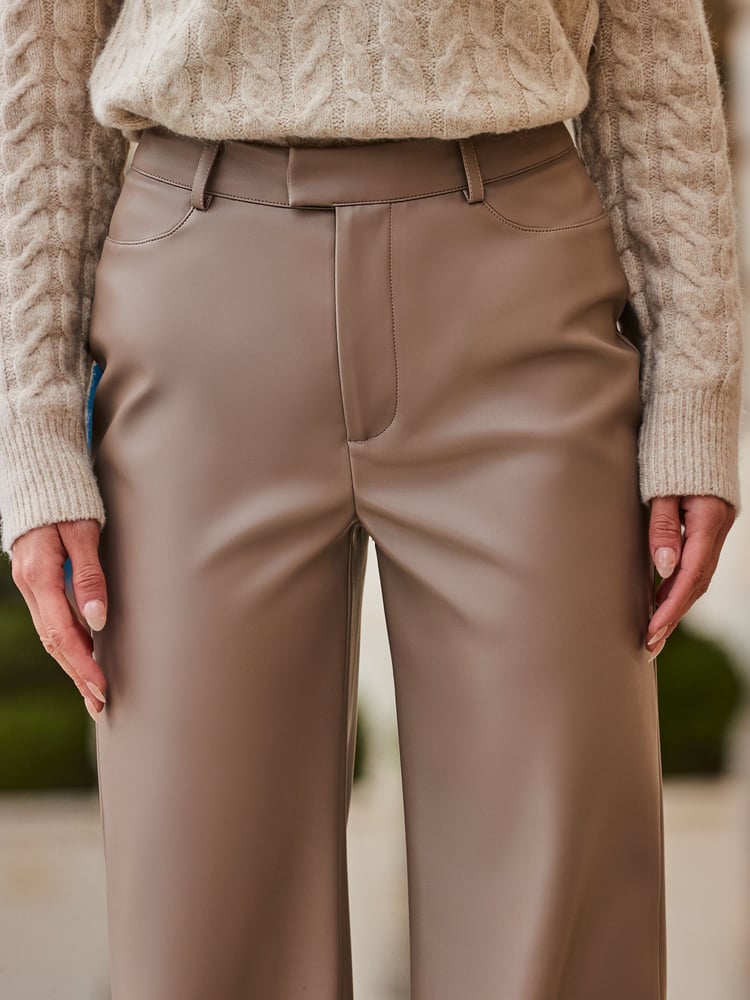 Sosandar Brown Faux Leather Wide Leg Trousers - Image 5 of 5