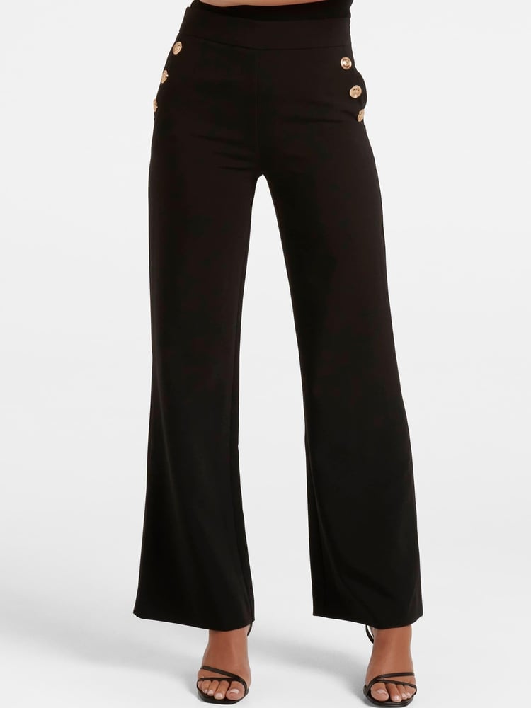 Forever New Black Megan Button Wide Leg Trousers - Image 1 of 5