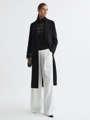 Reiss Black Bella Embellished Fairisle Pattern Removable Roll Neck Jumper - Image 3 of 6