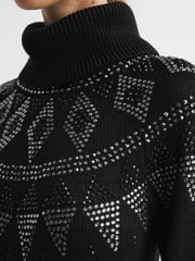 Reiss Black Bella Embellished Fairisle Pattern Removable Roll Neck Jumper - Image 5 of 6