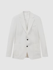 Reiss White Island Sea Island Cotton Slim Fit Single Breasted Blazer - Image 2 of 8