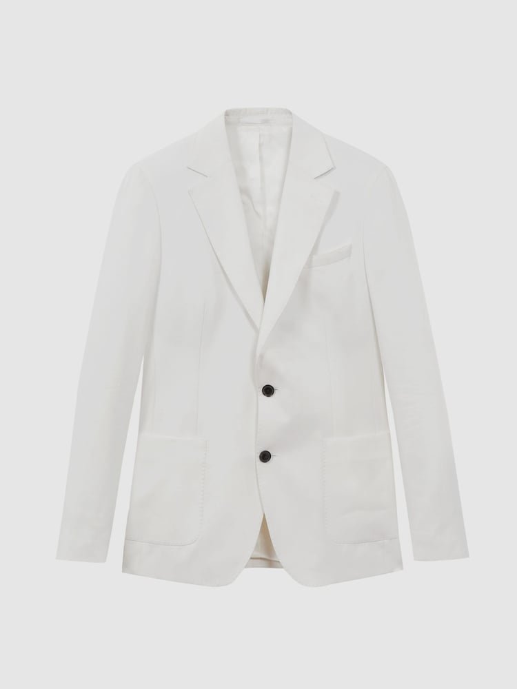 Reiss White Island Sea Island Cotton Slim Fit Single Breasted Blazer - Image 2 of 8