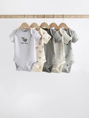 Grey Whale Baby Short Sleeve Cotton Bodysuits 5 Pack - Image 1 of 9