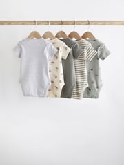 Grey Whale Baby Short Sleeve Cotton Bodysuits 5 Pack - Image 2 of 9