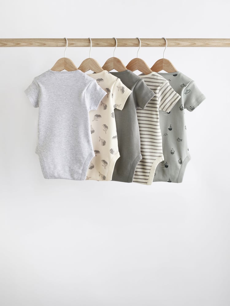 Grey Whale Baby Short Sleeve Cotton Bodysuits 5 Pack - Image 2 of 9