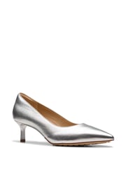 Clarks Silver Leather Adela Court Shoes - Image 3 of 7