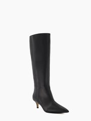 Dune London Black Standard Fit Smooth Kitten Heel Point Knee-High Boots - Image 1 of 5