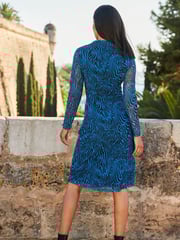 Sosandar Brown Chrome Fleck Print Mesh Shirt Jersey Dress - Image 2 of 4