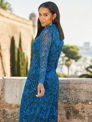 Sosandar Brown Chrome Fleck Print Mesh Shirt Jersey Dress - Image 3 of 4