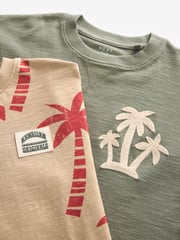 Khaki/Stone Palm Graphic Short Sleeve 100% Cotton T-Shirts 2 Pack (3-16yrs) - Image 3 of 3