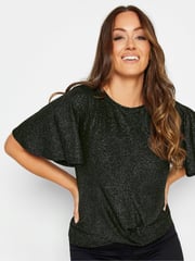 M&Co Black Grey M&Co Angel Sleeve Shimmer Wrap Blouse - Image 2 of 4