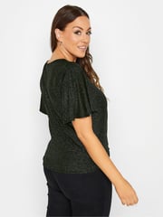 M&Co Black Grey M&Co Angel Sleeve Shimmer Wrap Blouse - Image 4 of 4