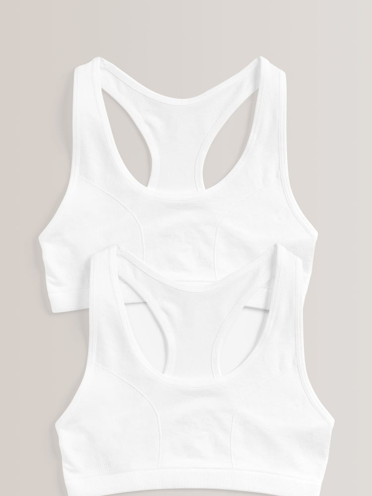 White 2 Pack Seamfree Racer Back Crop Top (7-16yrs) - Image 1 of 3