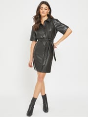 NOISY MAY Black Faux Leather Shirt Dress - Image 3 of 5