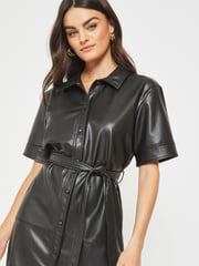 NOISY MAY Black Faux Leather Shirt Dress - Image 4 of 5
