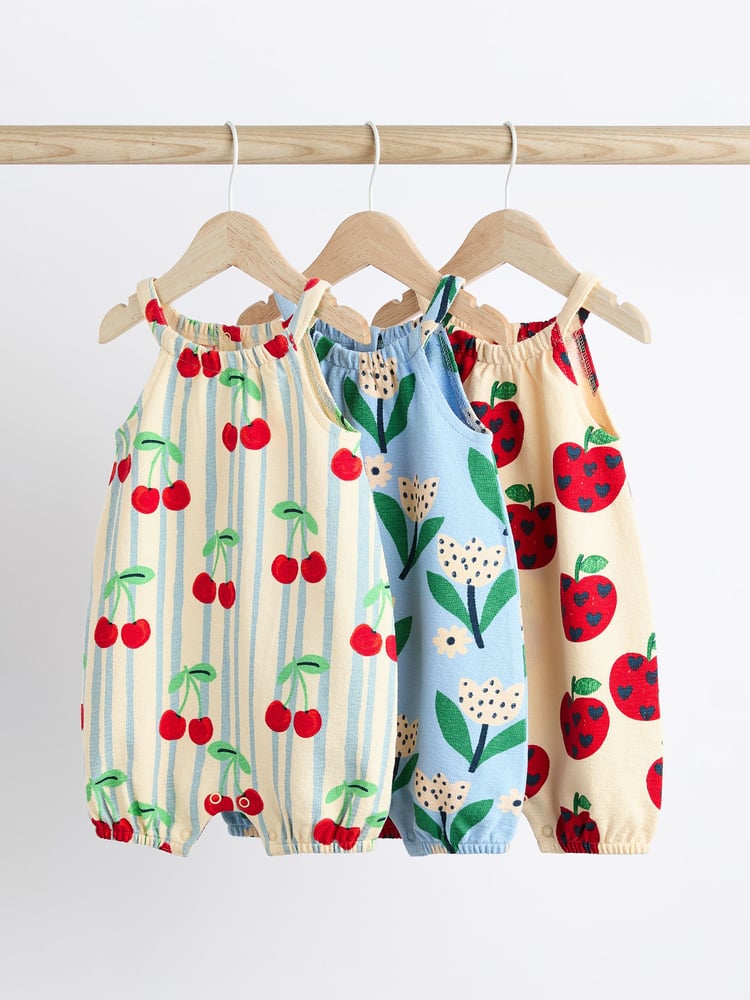 White/Blue/Red Baby Vest Rompers 3 Pack - Image 1 of 7