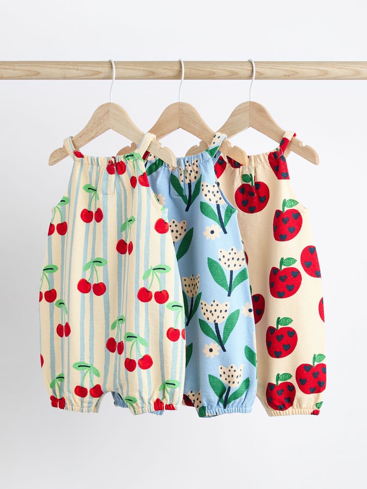 White/Blue/Red Baby Vest Rompers 3 Pack - Image 2 of 7