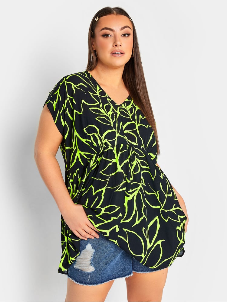 Yours Curve Black Ruched V-Neck Blouse - Image 1 of 4