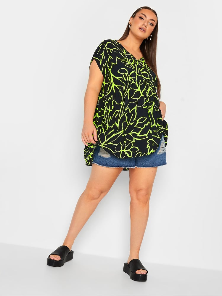 Yours Curve Black Ruched V-Neck Blouse - Image 2 of 4
