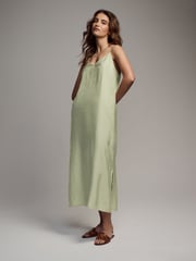 The Set Black/Khaki Green 2 Pack Midi Strappy Slip Dress - Image 10 of 18