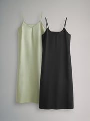 The Set Black/Khaki Green 2 Pack Midi Strappy Slip Dress - Image 2 of 18