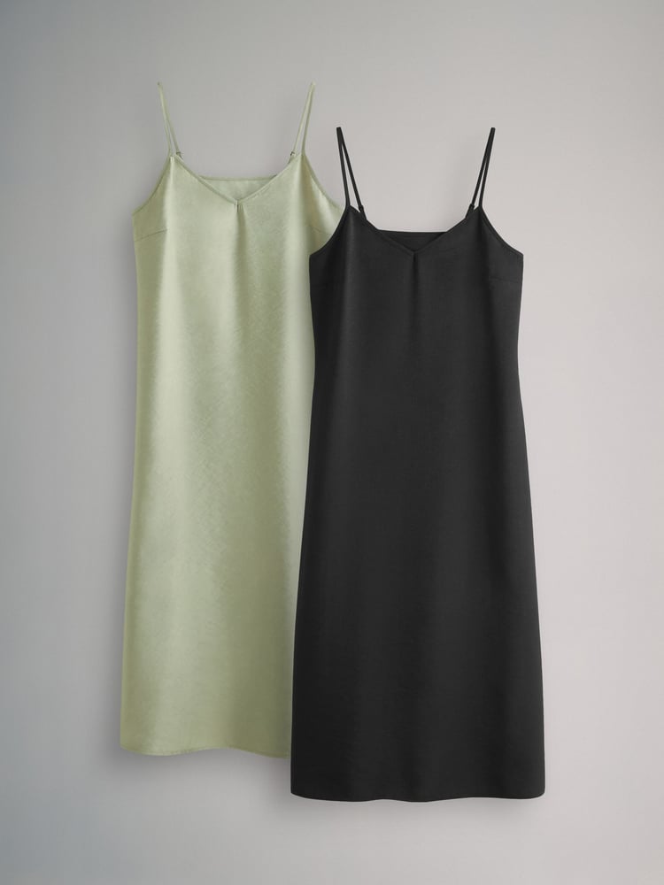 The Set Black/Khaki Green 2 Pack Midi Strappy Slip Dress - Image 2 of 18