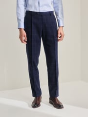 Navy Tailored Textured Check Suit: Trousers - Image 1 of 9