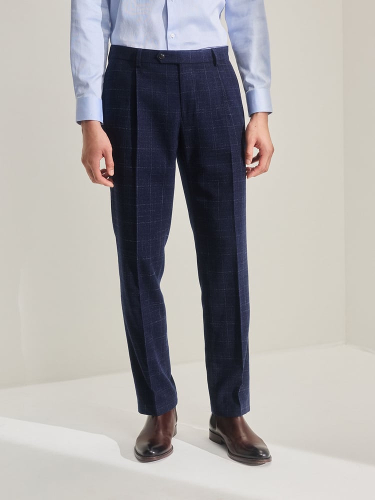 Navy Tailored Textured Check Suit: Trousers - Image 1 of 9