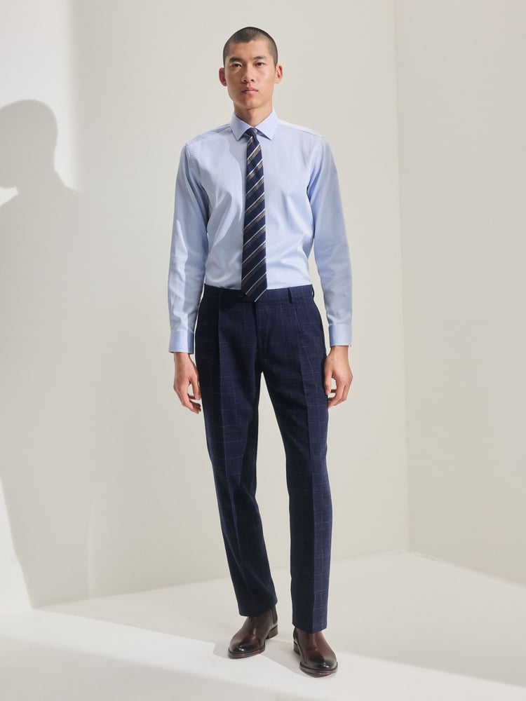 Navy Tailored Textured Check Suit: Trousers - Image 2 of 9