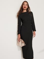 Black Column Gathered Midi Dress - Image 1 of 6