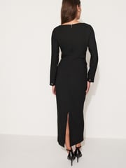 Black Column Gathered Midi Dress - Image 2 of 6
