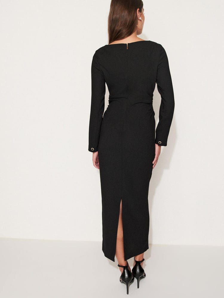 Black Column Gathered Midi Dress - Image 2 of 6