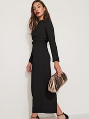 Black Column Gathered Midi Dress - Image 3 of 6